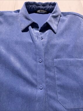 Zara Men’s Indigo Blue Corduroy Button-Down Shirt